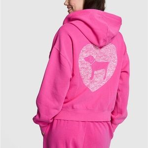 PINK Victoria's Secret Hot Pink Hoodie with White Dog Heart Graphic